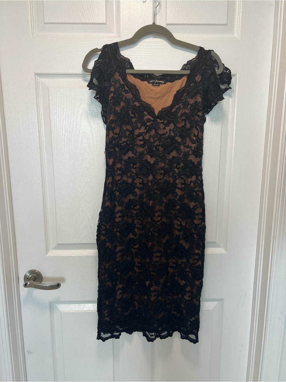 Ann Ferriday Black Lace Mini Dress with Nude Lining